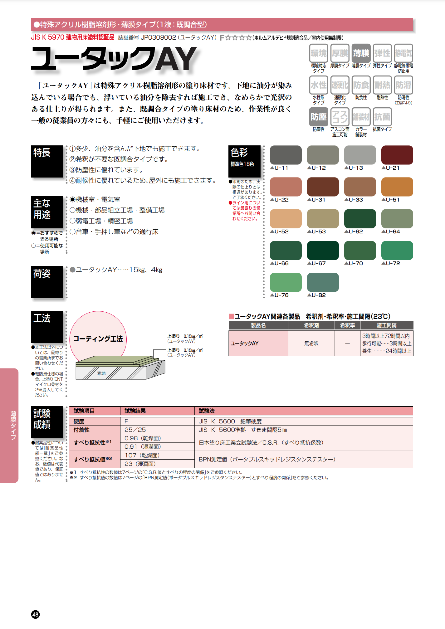ユータックAY 標準色 ＃1液型溶剤アクリル樹脂塗料 –
