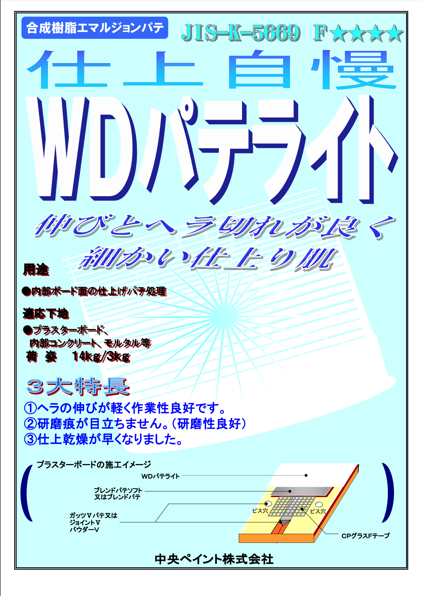 WDパテライト 伸びとヘラ切れが良く細かい仕上り肌 水希釈不要タイプ