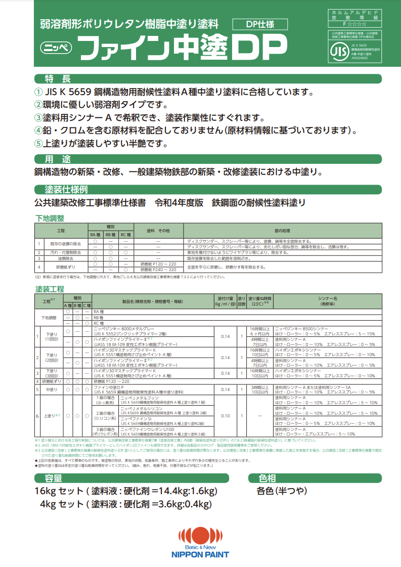 ファイン中塗DP 白 ＃弱溶剤形ポリウレタン樹脂中塗り塗料 ＃日本ペイント – 塗料通販・ペンキ販売のPaintStore.JP