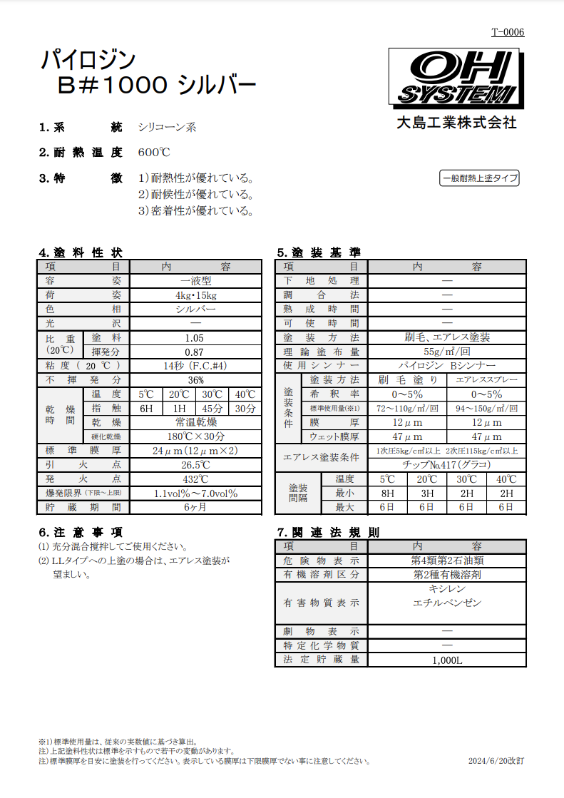 パイロジンB#1000 シルバー ＃シリコン樹脂アルミニウムペイント（600℃） ＃大島工業 – 塗料通販・ペンキ販売のPaintStore.JP